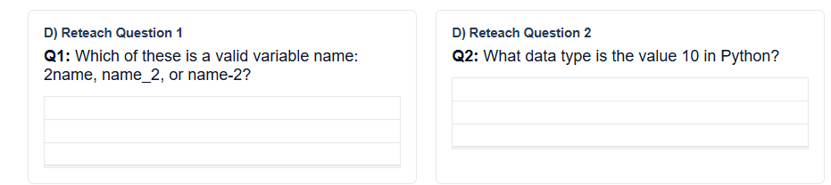 Reteach questions generated from misconceptions